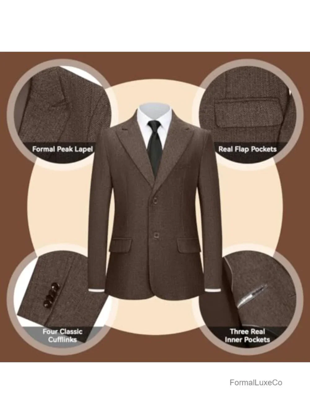 Retro 3 Piece Herringbone Tweed Suit Men Prom Tuxedo Formal